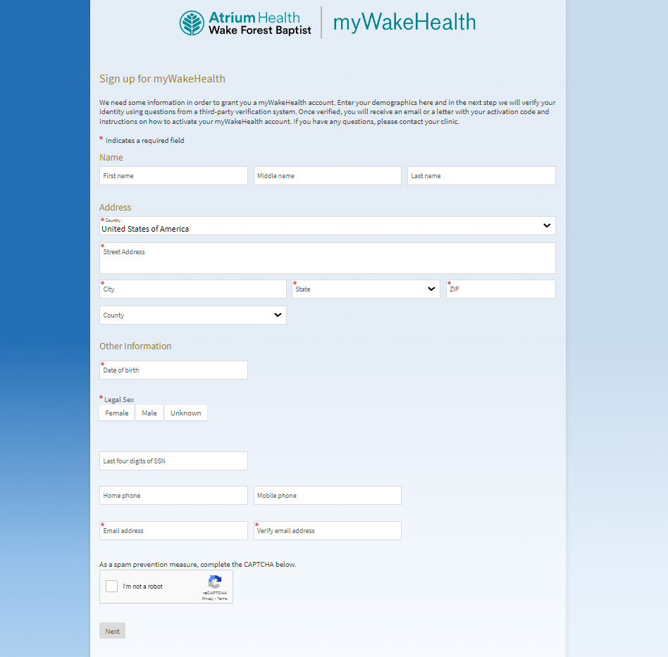 Sign Up Online for mywakehealth